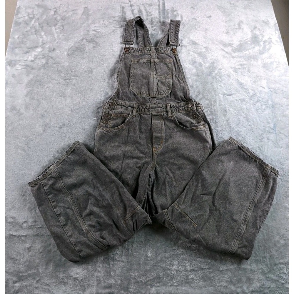 We The Free People Overalls Small Gray Barrel Leg Good Luck Utility Distressed